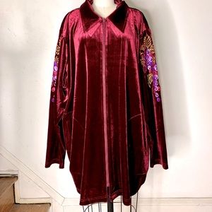 Bob Mackie zip up wine colored velvet jacket with embroidered grapes